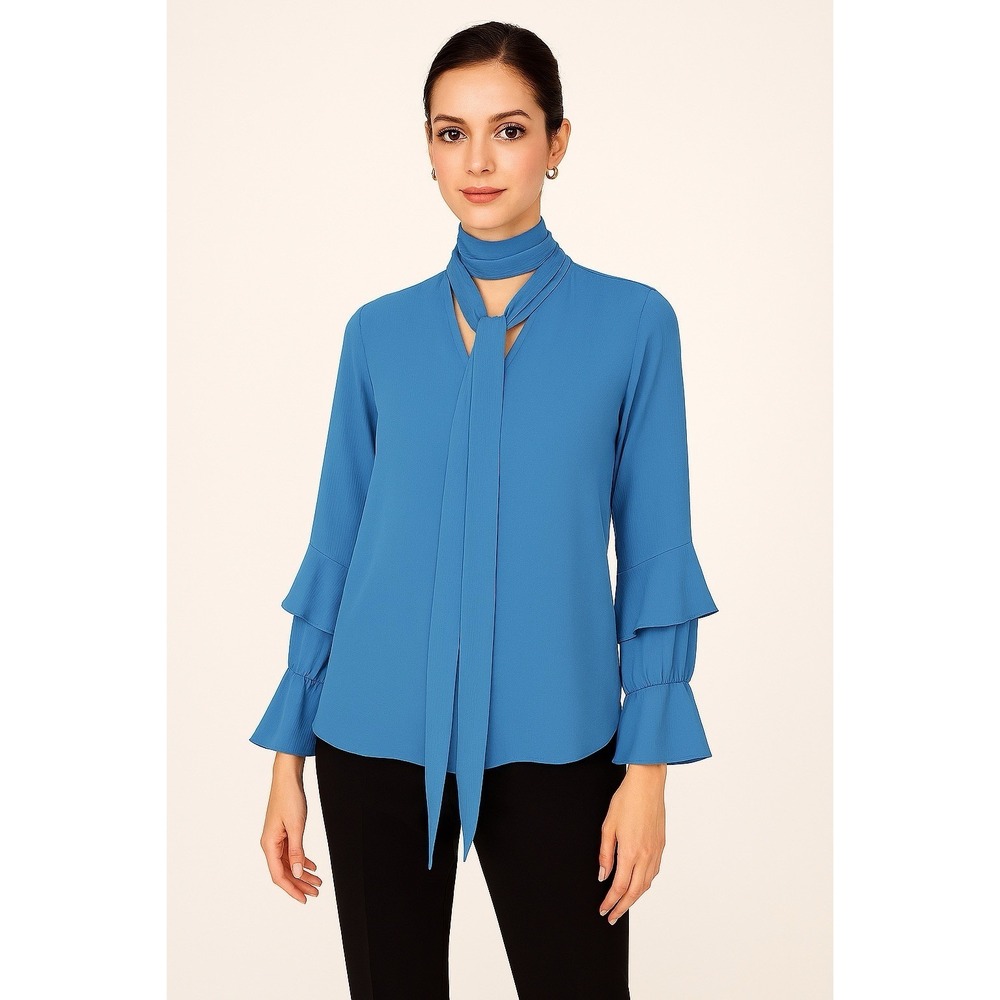 NWOT Prabal Gurung Tie- Neck Blouse, Ruffled Sleeve, Lightweight Size 2